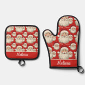 Retro Santa Face Rood Ovenwant & Pannenlap Set (Voorkant)