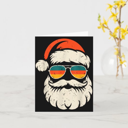 Retro Santa Face Sungles Funny Christmas Family Ou Kaart (Gele Bloem)