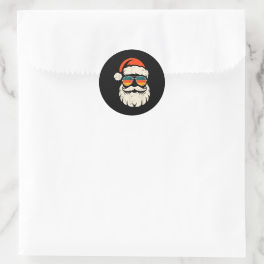 Retro Santa Face Sungles Funny Christmas Family Ou Ronde Sticker (Tas)