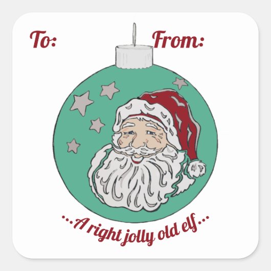 Retro Santa (groen) Vierkante Sticker (Voorkant)