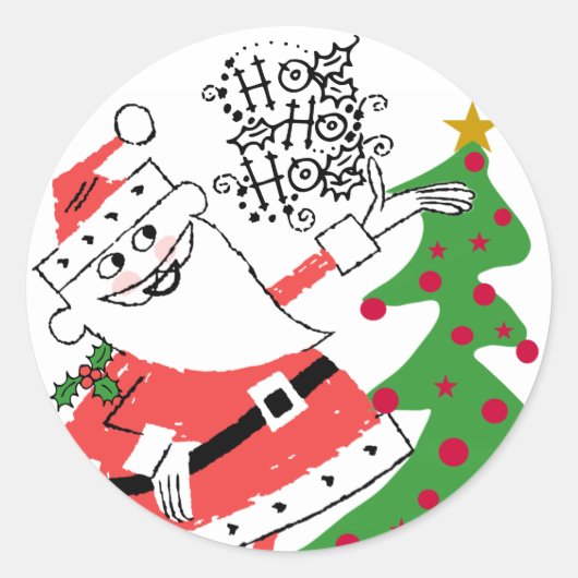 Retro Santa Ho Ho Ho Round Sticker (Voorkant)