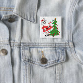 Retro Santa Holiday-overhemden en cadeautjes Vierkante Button 5,1 Cm (In situ)