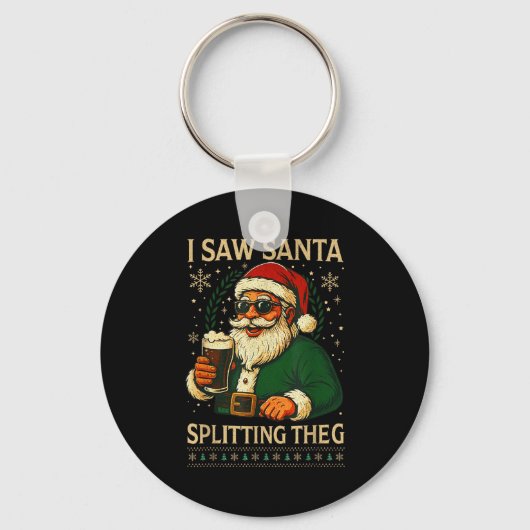 Retro Santa I Saw Santa Split The G Drinking Ugly Sleutelhanger (Voorkant)