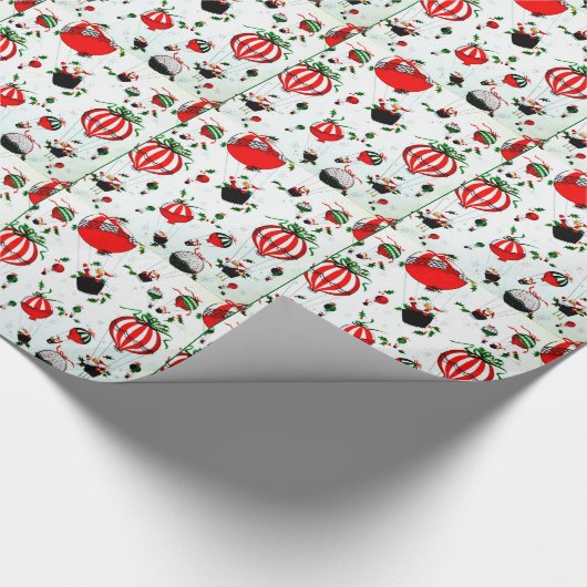 RETRO SANTA IN EEN BALLOON WRAPPINGPAPIER CADEAUPAPIER (Hoek)