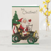 Retro Santa in Model T Kerst Kaart (Gele Bloem)
