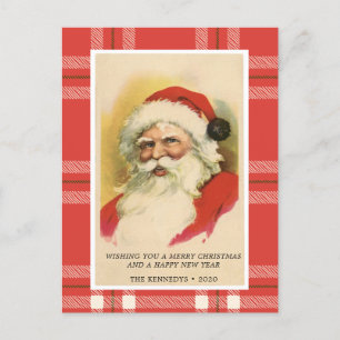 Retro Santa Kaart met rode kerstmis