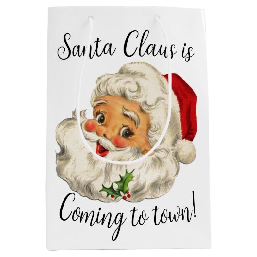 /RETRO SANTA Kerstmis Medium Cadeauzakje (Voorkant)