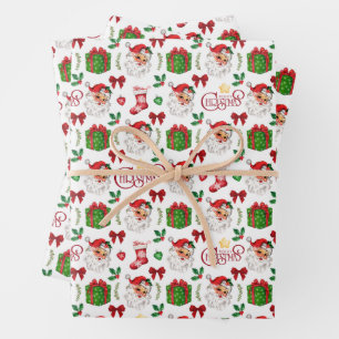 Retro Santa Kerstmis Wrapping Papier Inpakpapier Vel