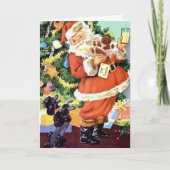 Retro Santa, Koekjes en Melk, en Dansende Poodle Kaart (Voorkant)
