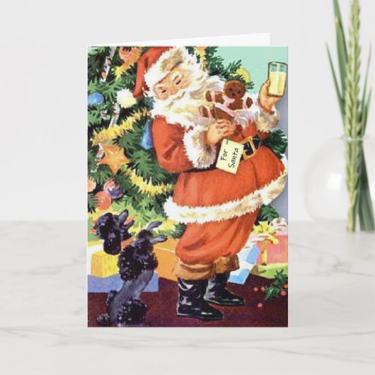 Retro Santa, Koekjes en Melk, en Dansende Poodle Kaart (Voorkant)