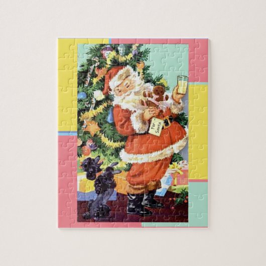 Retro Santa, Koekjes en Melk, en Dansende Poodle Legpuzzel (Verticaal)