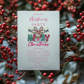 Retro Santa Merry Christmas Coquette Bow Kaart