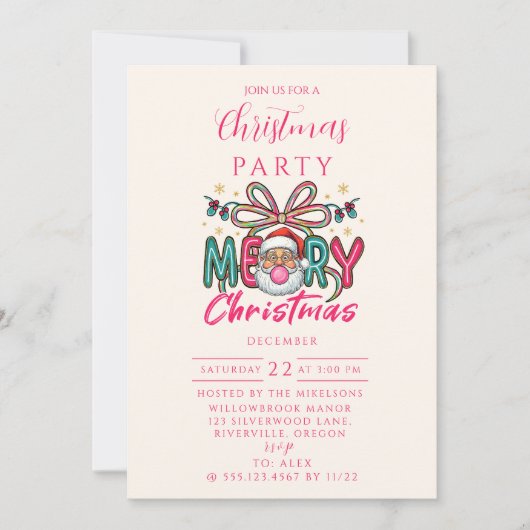 Retro Santa Merry Christmas Coquette Bow Kaart (Voorkant)