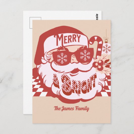 Retro Santa Merry en Bright Groovy Kerstmis Briefkaart (Voorkant / Achterkant)