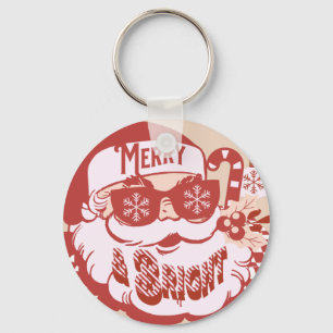 Retro Santa Merry en Bright Groovy Sleutelhanger
