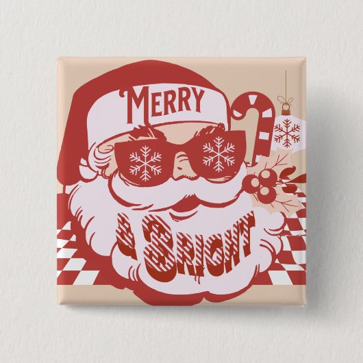Retro Santa Merry en Bright Groovy Vierkante Button 5,1 Cm (Voorkant)