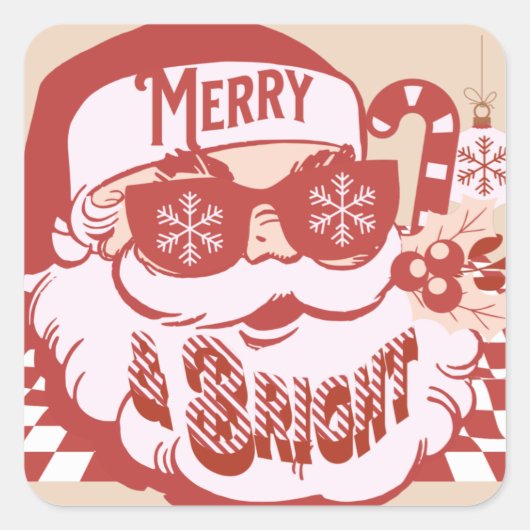 Retro Santa Merry en Bright Groovy Vierkante Sticker (Voorkant)