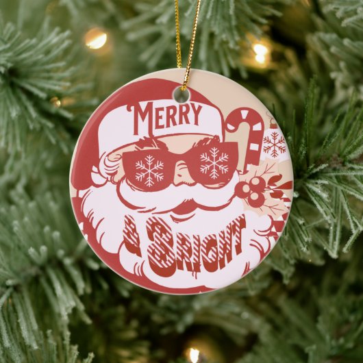 Retro Santa Merry, helder kerstroze rood Keramisch Ornament (Boom)
