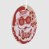 Retro Santa Merry, helder kerstroze rood Ornament (voorkant)