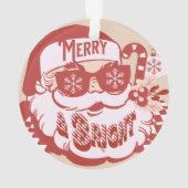Retro Santa Merry, helder kerstroze rood Ornament (achterkant)