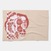 Retro Santa Merry, helder kerstroze rood Theedoek (Horizontaal)