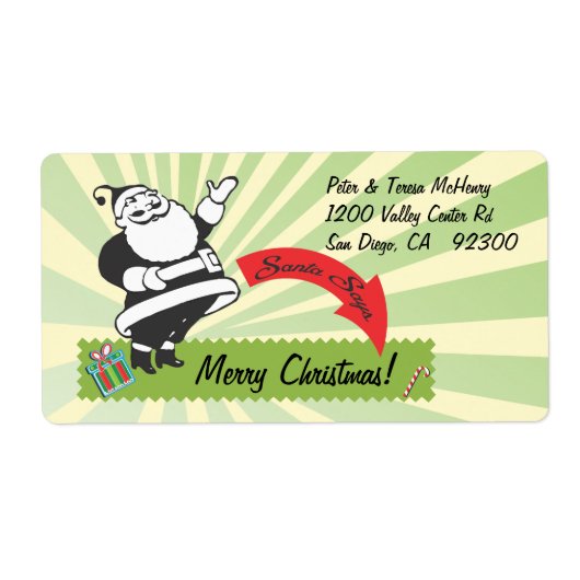 Retro Santa met groene zonsondergang Etiket (Voorkant)