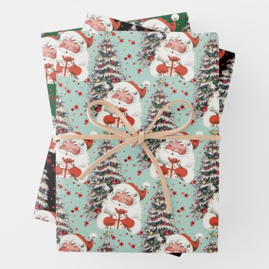 Retro Santa met sterren Inpakpapier Vel (In situ)