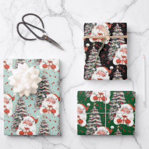 Retro Santa met sterren  Inpakpapier Vel