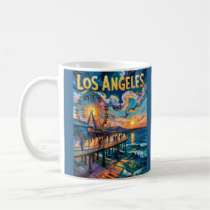 Retro Santa Monica Pier Los Angeles Van Gogh Kunst Koffiemok