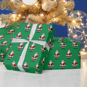 Retro Santa op het groene kerstpatroon van het bos Cadeaupapier