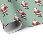 Retro Santa op Sage Green Christmas Pattern Cadeaupapier (Rol Hoek)
