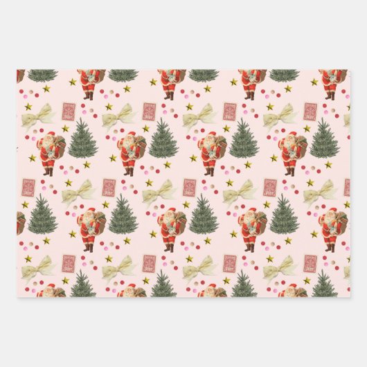 Retro Santa Pink & Sage Christmas Wrapping Sheets Inpakpapier Vel (Voorkant)