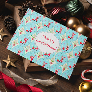 Retro Santa Plays Tennis Ogee Pattern Holiday Ca Feestdagen Kaart