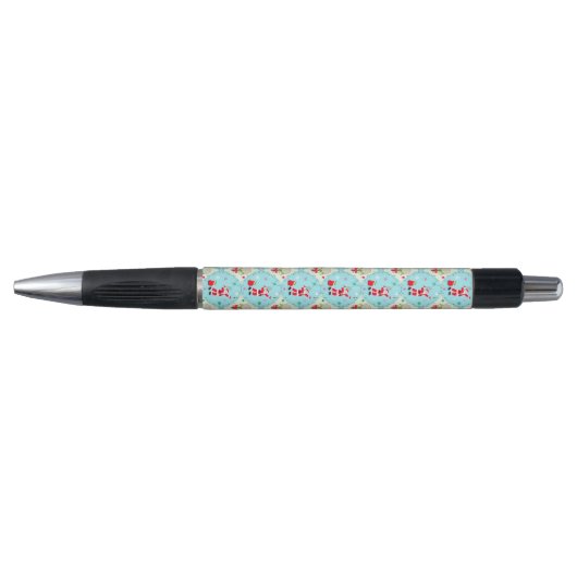 Retro Santa Plays Tennis Ogee Pattern zwarte inkt Pen (Voorkant)