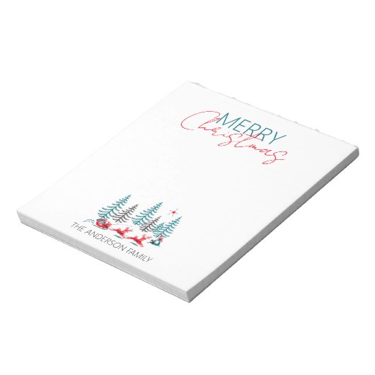 Retro Santa Reindeer Winter Forest Kerstnaam Notitieblok (Gedraaid)