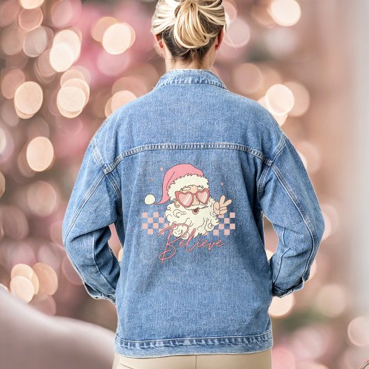 Retro Santa Roze Kerstmis Geloof Denim Jas Jacket