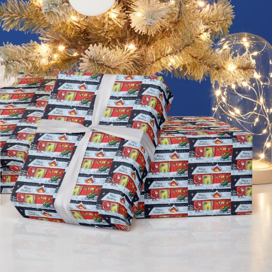 retro  Santa scene Holiday Cadeaupapier (Feestdagen)