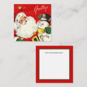 retro Santa sneeuwman voegt informatie toe Vierkante Visitekaartje (Voorkant / Achterkant)
