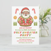Retro Santa Ugly Sweater Party Editable Kaart (Staand voorkant)