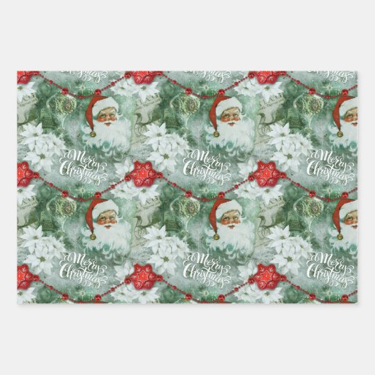 Retro  Santa Vignette Inpakpapier Vel (Voorkant)