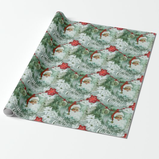 Retro Santa Vignette Wrapping Paper Cadeaupapier (Uitgerold)