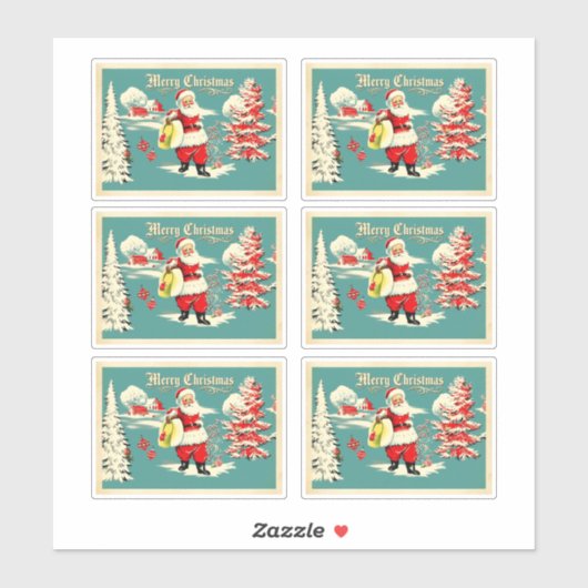 Retro Santa Wonderland Holiday Card Sticker (Vel)