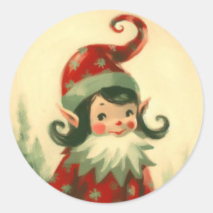 Retro Santa's Elf Vintage Kerstmis Ronde Sticker