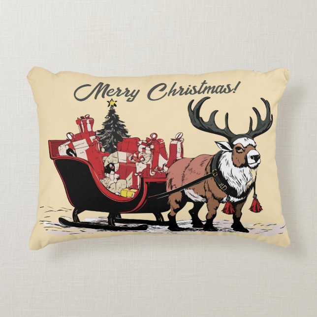 Retro Santa's Sleigh Accent Pillow Accent Kussen (Voorkant)