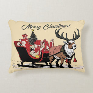 Retro Santa's Sleigh Accent Pillow Kussen
