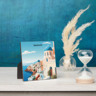 Retro Santorini Griekenland Mediterraan Blauw & Wi Fotoplaat