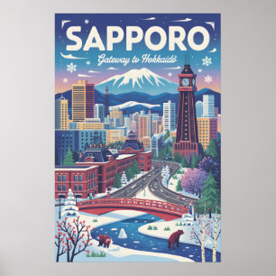 Retro Sapporo Japan Reisposter Vintage Kunst Poster