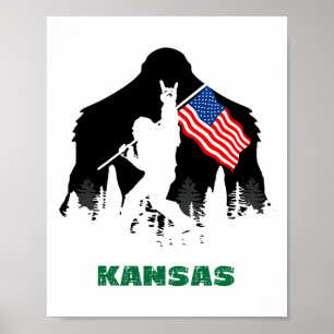 Retro Sasquatch Kansas Usa Vlag Bigfoot Wandel Cam Poster