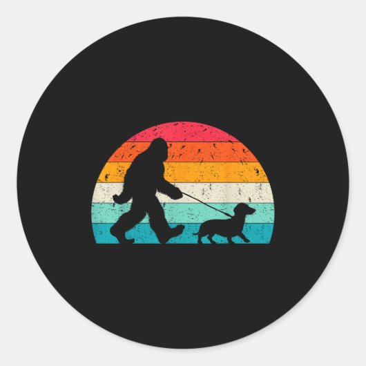 Retro Sasquatch Lover Doxie Wiener Dog Walker Bigf Ronde Sticker (Voorkant)