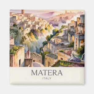 Retro Sassi di Matera Italië Reis Waterverf Stad Magneet